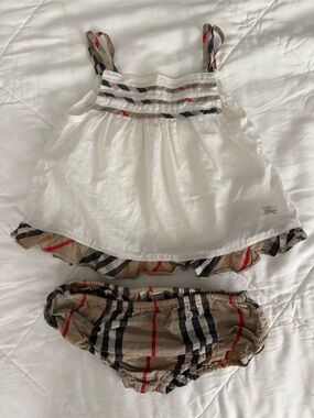 Baby Burberry White Tank Top with matching Bloomers
